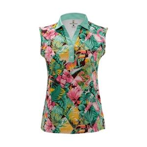 🐎Tropical Print Sleeveless Polo Golf Top